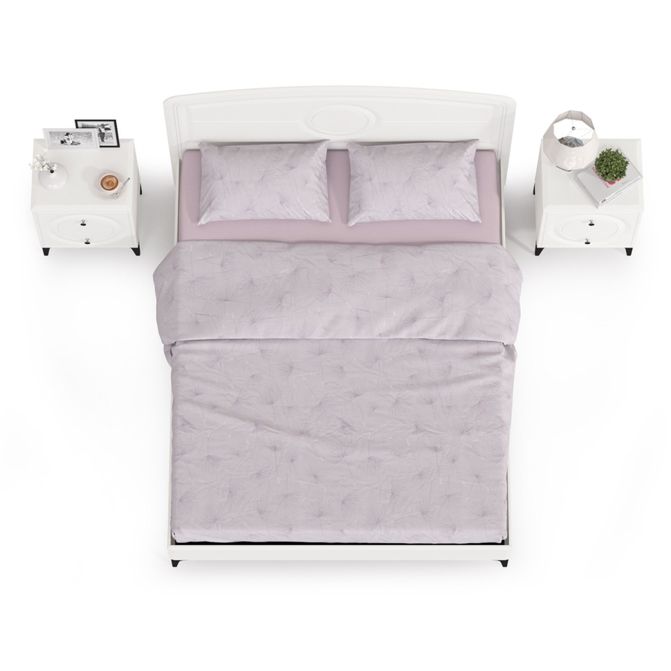 Валенсия Спальня 11.36.01 Кровать + ортопед + две 13.291 Тумбы, цвет ЛДСП белый шагрень/МДФ белый шагрень, ШхГхВ 270х204х115,3 см, 1600х2000 мм., б/м