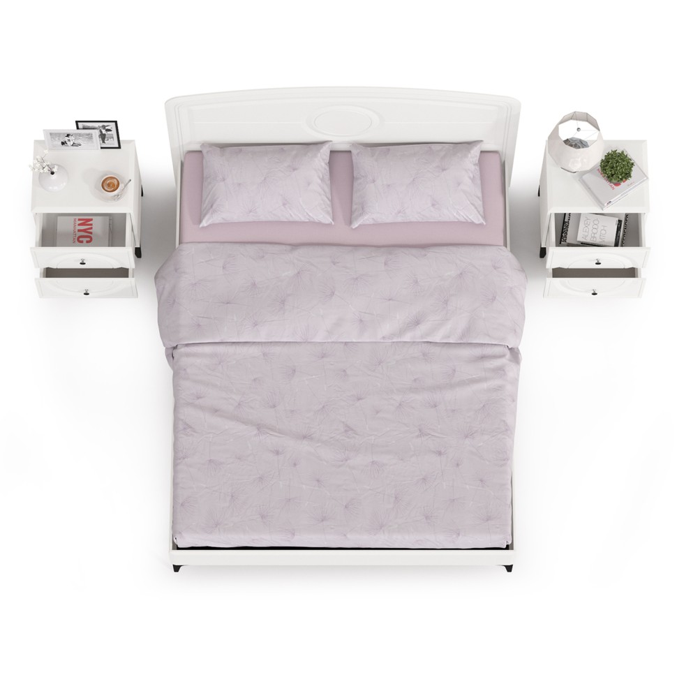 Валенсия Спальня 11.36.01 Кровать + ортопед + две 13.291 Тумбы, цвет ЛДСП белый шагрень/МДФ белый шагрень, ШхГхВ 270х204х115,3 см, 1600х2000 мм., б/м