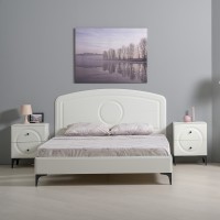 Валенсия Спальня 11.36.01 Кровать + ортопед + две 13.291 Тумбы, цвет ЛДСП белый шагрень/МДФ белый шагрень, ШхГхВ 270х204х115,3 см, 1600х2000 мм., б/м