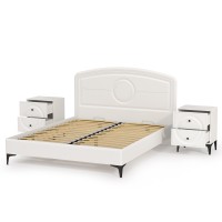 Валенсия Спальня 11.36.01 Кровать + ортопед + две 13.291 Тумбы, цвет ЛДСП белый шагрень/МДФ белый шагрень, ШхГхВ 270х204х115,3 см, 1600х2000 мм., б/м