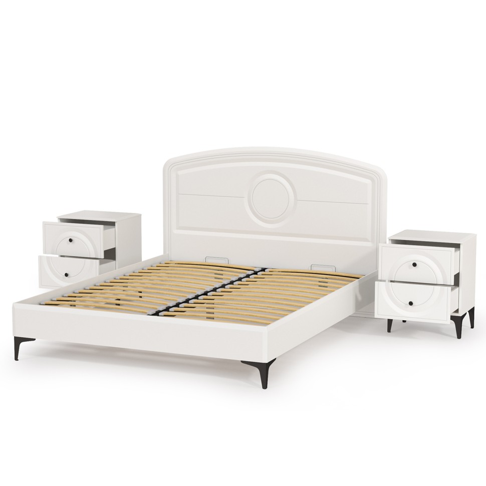 Валенсия Спальня 11.36.01 Кровать + ортопед + две 13.291 Тумбы, цвет ЛДСП белый шагрень/МДФ белый шагрень, ШхГхВ 270х204х115,3 см, 1600х2000 мм., б/м