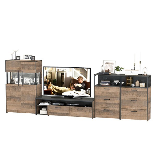 Трувор Гостиная 110, цвет дуб гранж песочный/интра, ШхГхВ 367,6х45,4х135,3 см., универсальная сборка