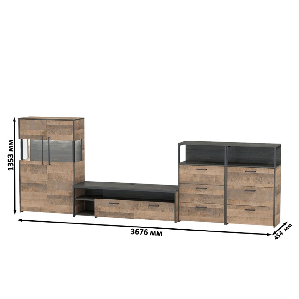 Трувор Гостиная 110, цвет дуб гранж песочный/интра, ШхГхВ 367,6х45,4х135,3 см., универсальная сборка