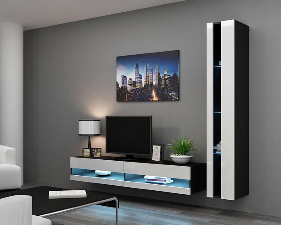 Гостиная Виго нью 8 МДФ Белый DM635-6 / Черный 0190