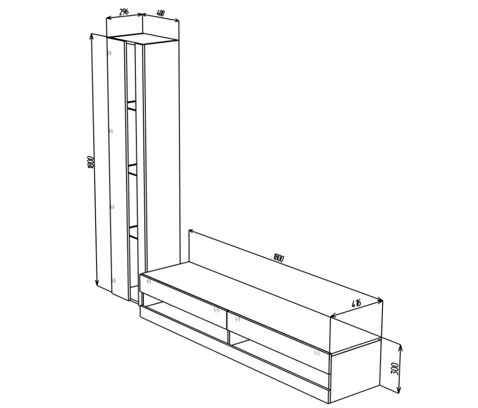 Гостиная Виго нью 8 МДФ Белый DM635-6 / Черный 0190