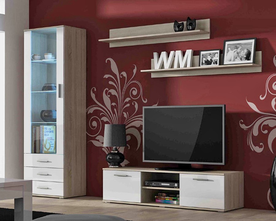 Гостиная Сохо 13 Белый Фасадный 0101 / Дуб Сонома 3025