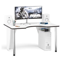 Стол компьютерный С-МД-СК2-1360-900, цвет белый/кромка венге, ШхГхВ 136х90х75 см., опора хром D50 мм., столешница 22 мм. (Стол для геймера)