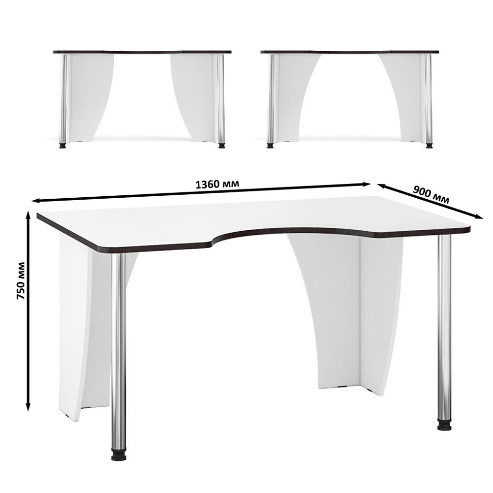 Стол компьютерный С-МД-СК2-1360-900, цвет белый/кромка венге, ШхГхВ 136х90х75 см., опора хром D50 мм., столешница 22 мм. (Стол для геймера)