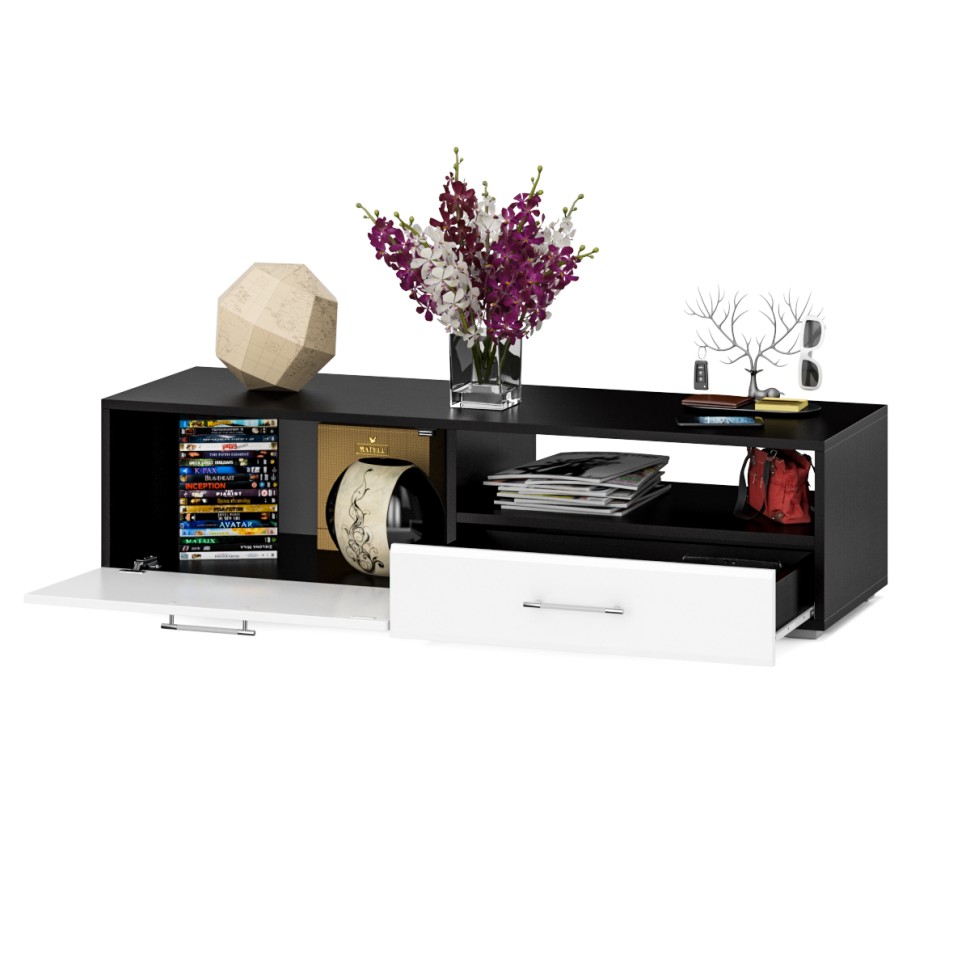 Тумба под ТВ Ларго 1,4, цвет корпус венге/фасады МДФ белый глянец, ШхГхВ 140х46х35 см., НЕ универсальная сборка