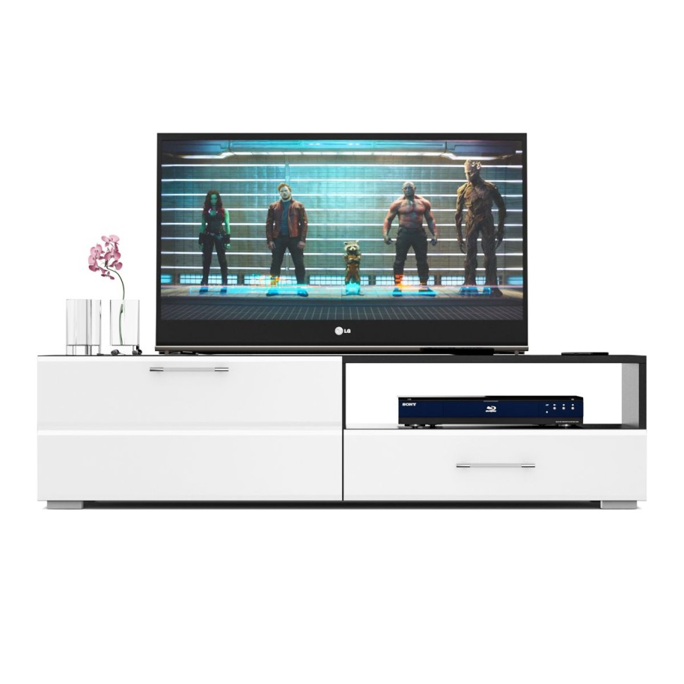 Тумба под ТВ Ларго 1,4, цвет корпус венге/фасады МДФ белый глянец, ШхГхВ 140х46х35 см., НЕ универсальная сборка