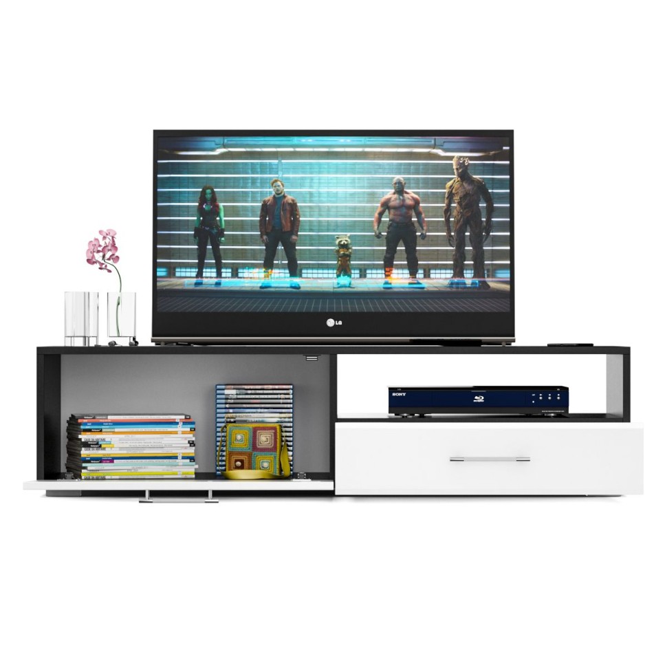 Тумба под ТВ Ларго 1,4, цвет корпус венге/фасады МДФ белый глянец, ШхГхВ 140х46х35 см., НЕ универсальная сборка