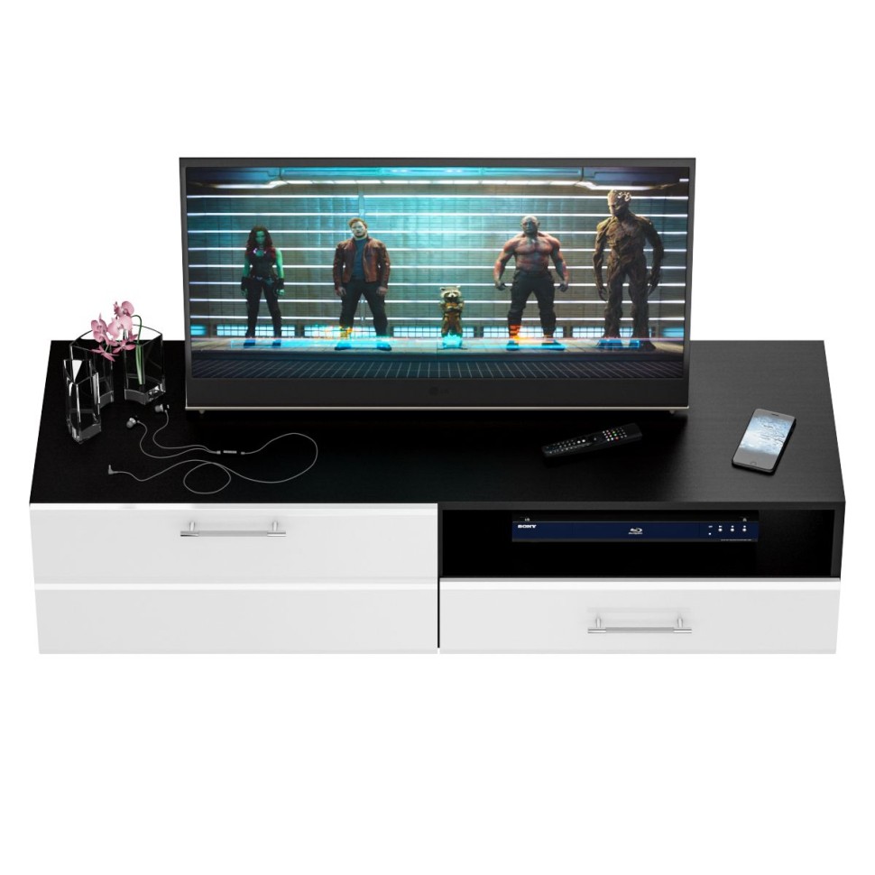 Тумба под ТВ Ларго 1,4, цвет корпус венге/фасады МДФ белый глянец, ШхГхВ 140х46х35 см., НЕ универсальная сборка