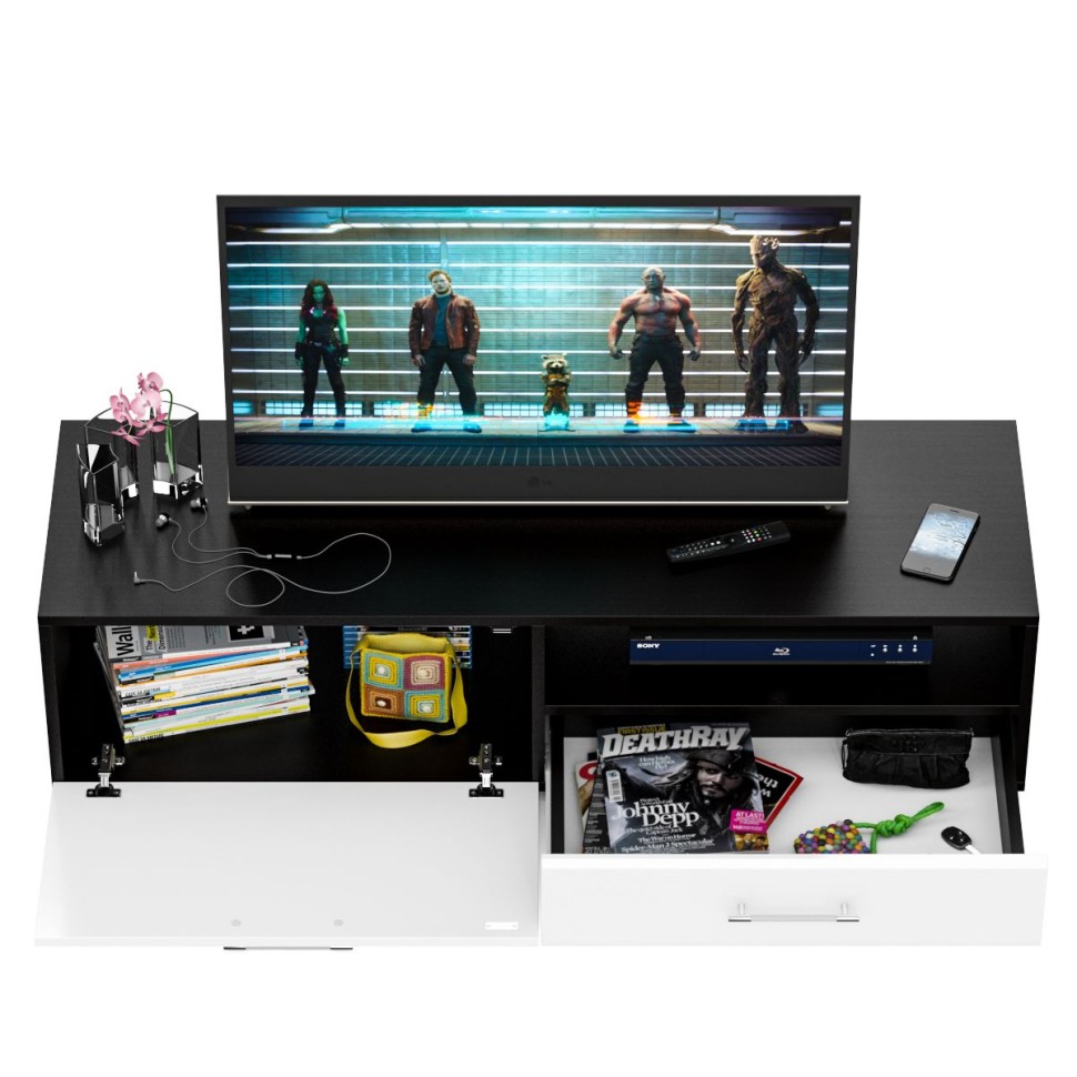 Тумба под ТВ Ларго 1,4, цвет корпус венге/фасады МДФ белый глянец, ШхГхВ 140х46х35 см., НЕ универсальная сборка