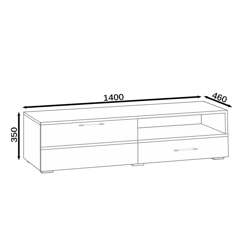 Тумба под ТВ Ларго 1,4, цвет корпус венге/фасады МДФ белый глянец, ШхГхВ 140х46х35 см., НЕ универсальная сборка