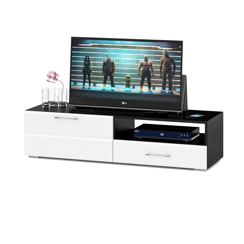 Тумба под ТВ Ларго 1,4, цвет корпус венге/фасады МДФ белый глянец, ШхГхВ 140х46х35 см., НЕ универсальная сборка