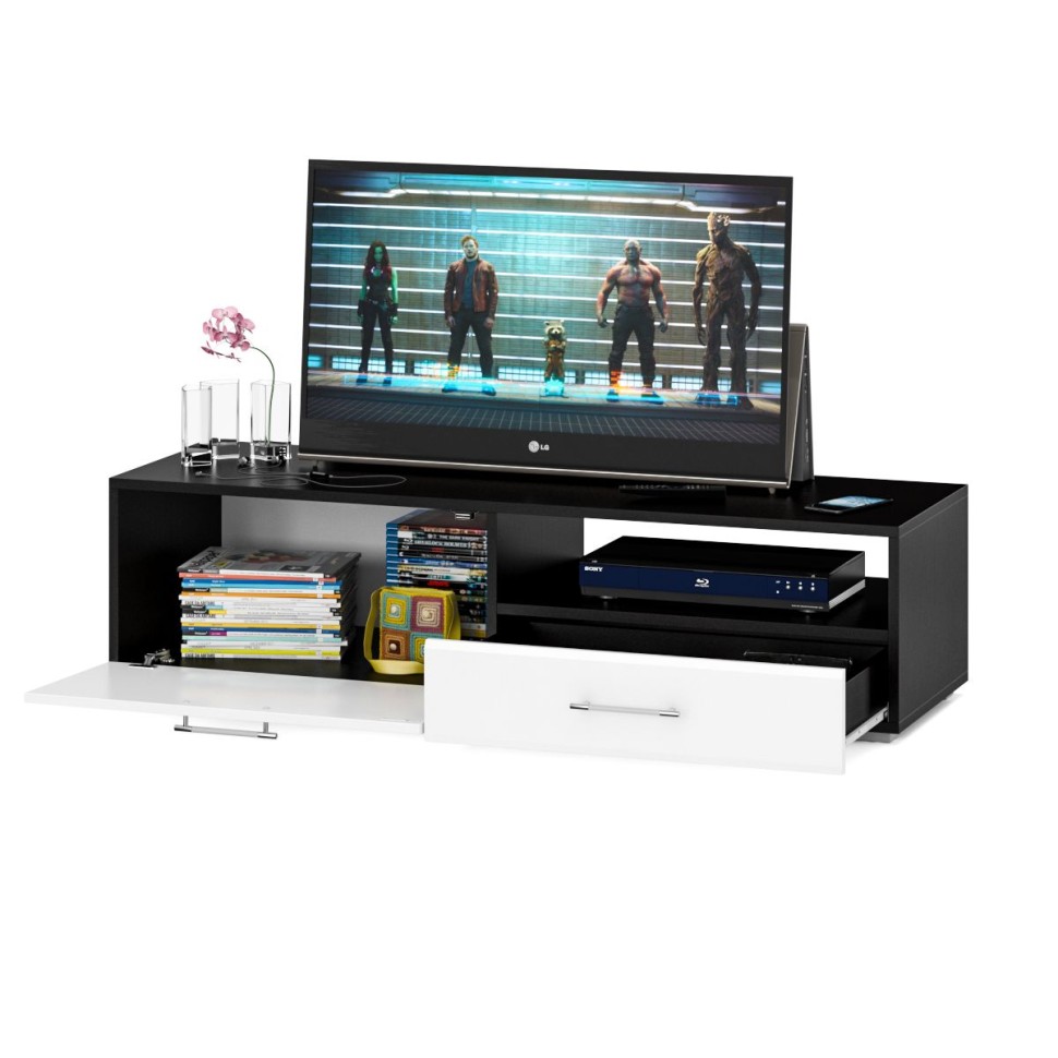 Тумба под ТВ Ларго 1,4, цвет корпус венге/фасады МДФ белый глянец, ШхГхВ 140х46х35 см., НЕ универсальная сборка