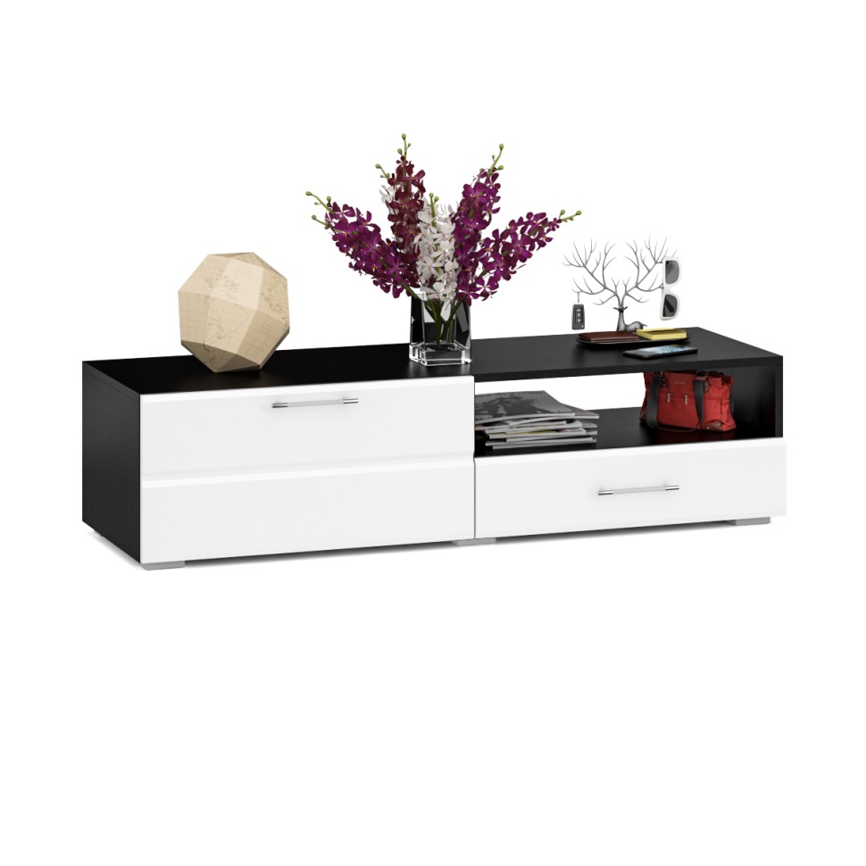 Тумба под ТВ Ларго 1,4, цвет корпус венге/фасады МДФ белый глянец, ШхГхВ 140х46х35 см., НЕ универсальная сборка