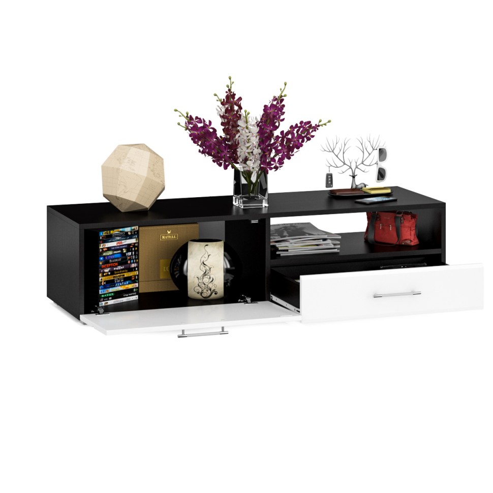 Тумба под ТВ Ларго 1,4, цвет корпус венге/фасады МДФ белый глянец, ШхГхВ 140х46х35 см., НЕ универсальная сборка