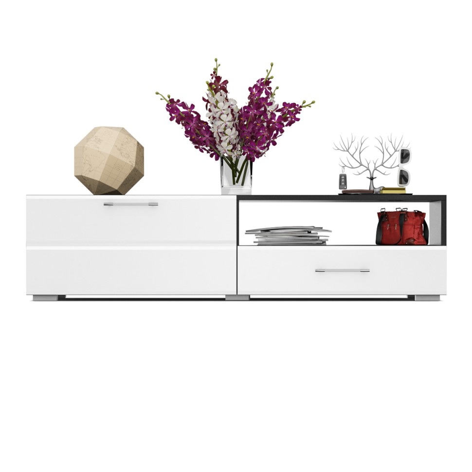 Тумба под ТВ Ларго 1,4, цвет корпус венге/фасады МДФ белый глянец, ШхГхВ 140х46х35 см., НЕ универсальная сборка