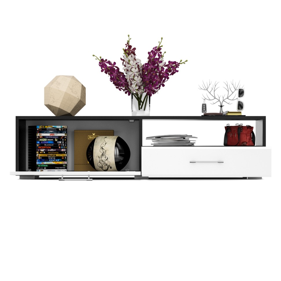 Тумба под ТВ Ларго 1,4, цвет корпус венге/фасады МДФ белый глянец, ШхГхВ 140х46х35 см., НЕ универсальная сборка