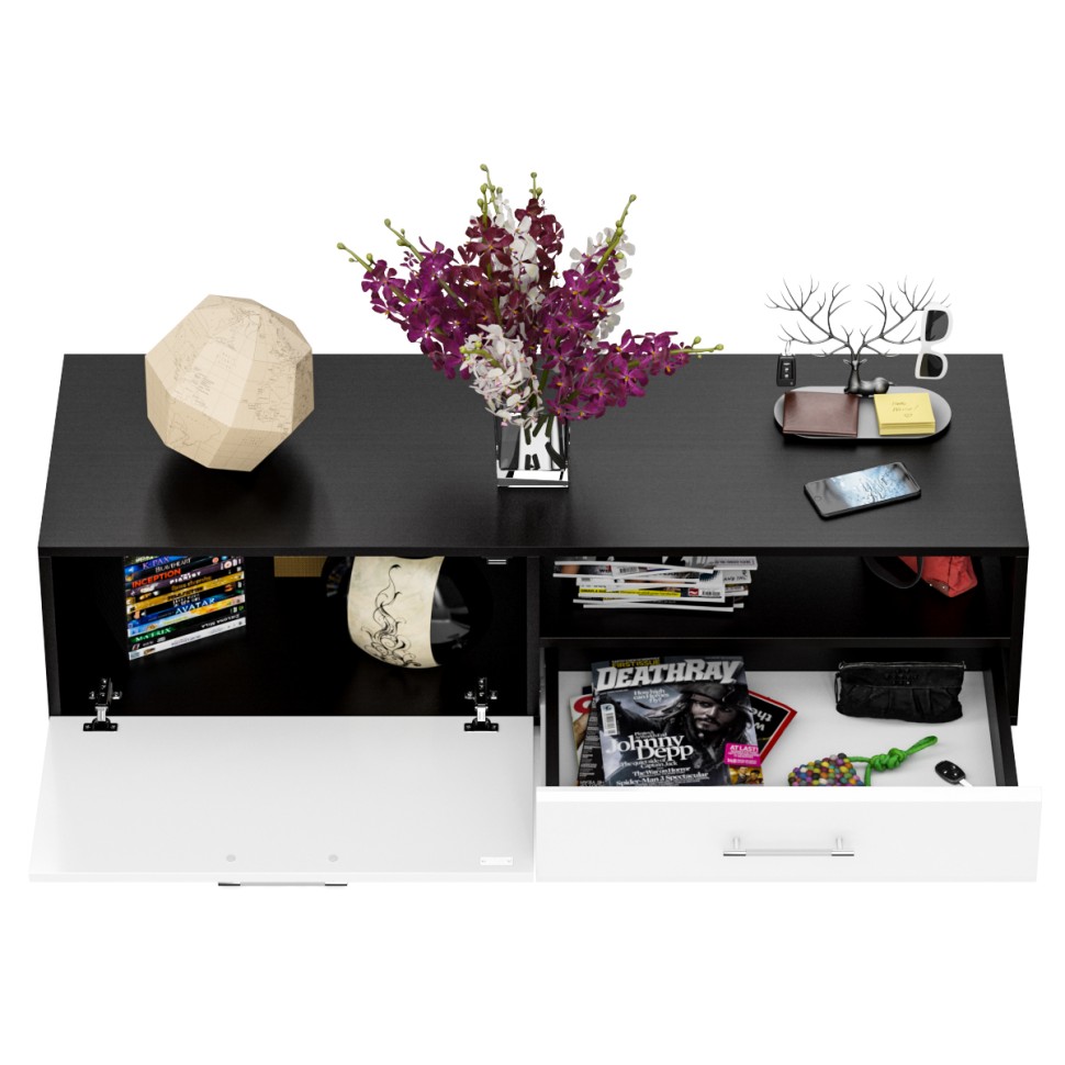 Тумба под ТВ Ларго 1,4, цвет корпус венге/фасады МДФ белый глянец, ШхГхВ 140х46х35 см., НЕ универсальная сборка