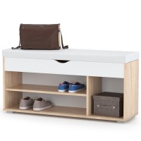 СНЯТО Лайт Тумба для обуви 08.58, цвет дуб сонома/белый/белая искусственная кожа, ШхГхВ 105,5х31,5х51 см., НЕ универс. сборка