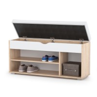 СНЯТО Лайт Тумба для обуви 08.58, цвет дуб сонома/белый/белая искусственная кожа, ШхГхВ 105,5х31,5х51 см., НЕ универс. сборка