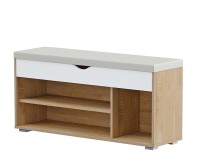 СНЯТО Лайт Тумба для обуви 08.58, цвет дуб сонома/белый/белая искусственная кожа, ШхГхВ 105,5х31,5х51 см., НЕ универс. сборка