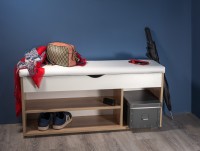 СНЯТО Лайт Тумба для обуви 08.58, цвет дуб сонома/белый/белая искусственная кожа, ШхГхВ 105,5х31,5х51 см., НЕ универс. сборка