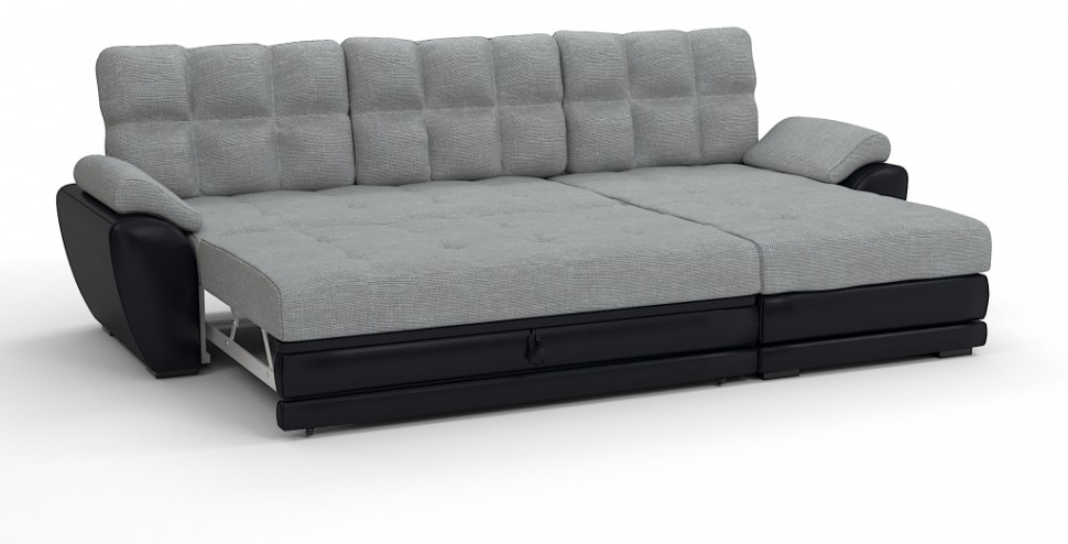 Диван угловой Император Люкс рогожка серый + экокожа черный