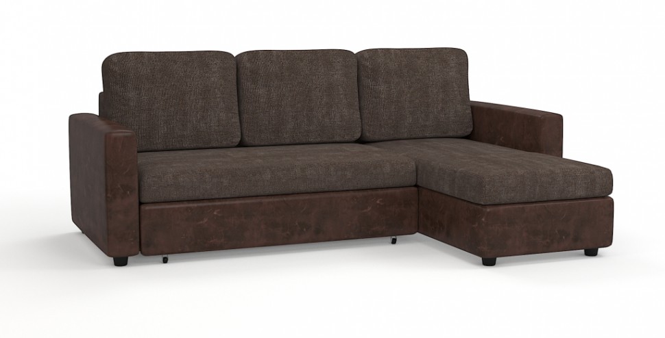 Диван угловой Траумберг велюр коричневый + экокожа коричневый