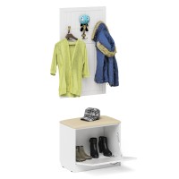 Прихожая П-6 Тумба + Вешалка, цвет белая шагрень/фасады МДФ белое дерево фрезеровка прованс, ШхГхВ 60х35х200 см.