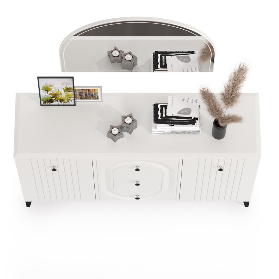 СНЯТО Валенсия Спальня 13.309 Комод + 15.31 Зеркало, цвет ЛДСП белый шагрень/МДФ белый шагрень, ШхГхВ 133,2х38,4х175 см.