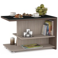ЭКСПОЗИЦИЯ Стол журнальный Мишель 2071, цвет ясень шимо тёмный/ясень шимо светлый/стекло чёрное серебро, в СОБРАННОМ ВИДЕ, ШхГхВ 83х51х55 см.