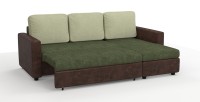 Диван угловой Траумберг велюр зеленый/серый + экокожа коричневый
