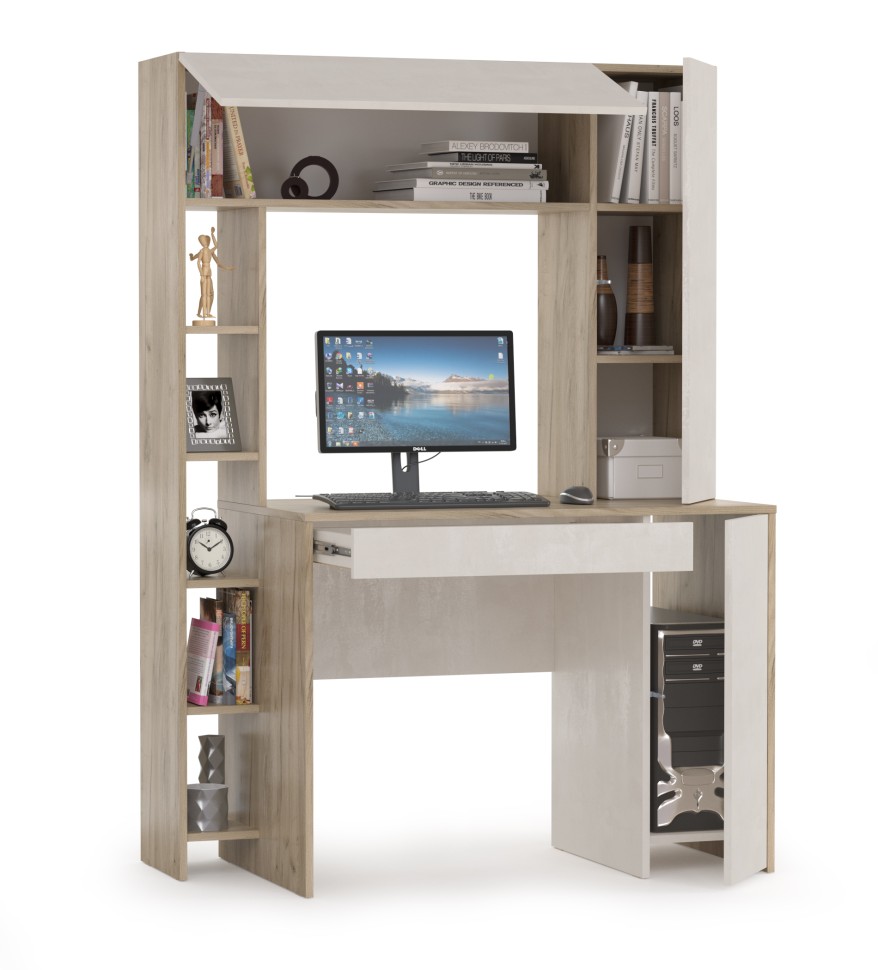 КР100 Стол компьютерный Комфорт 12.71, цвет дуб крафт серый/шёлковый камень, ШхГхВ 116,7х60,2х165,4 см., НЕ универсальная сборка