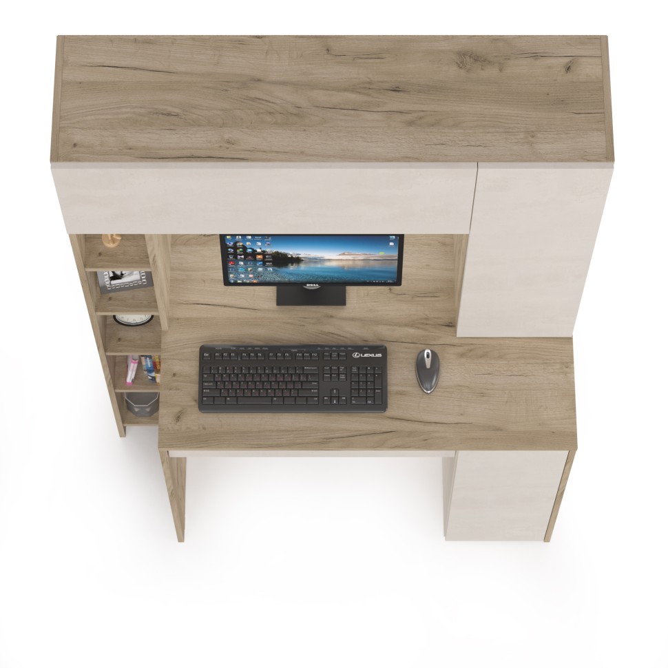 КР100 Стол компьютерный Комфорт 12.71, цвет дуб крафт серый/шёлковый камень, ШхГхВ 116,7х60,2х165,4 см., НЕ универсальная сборка