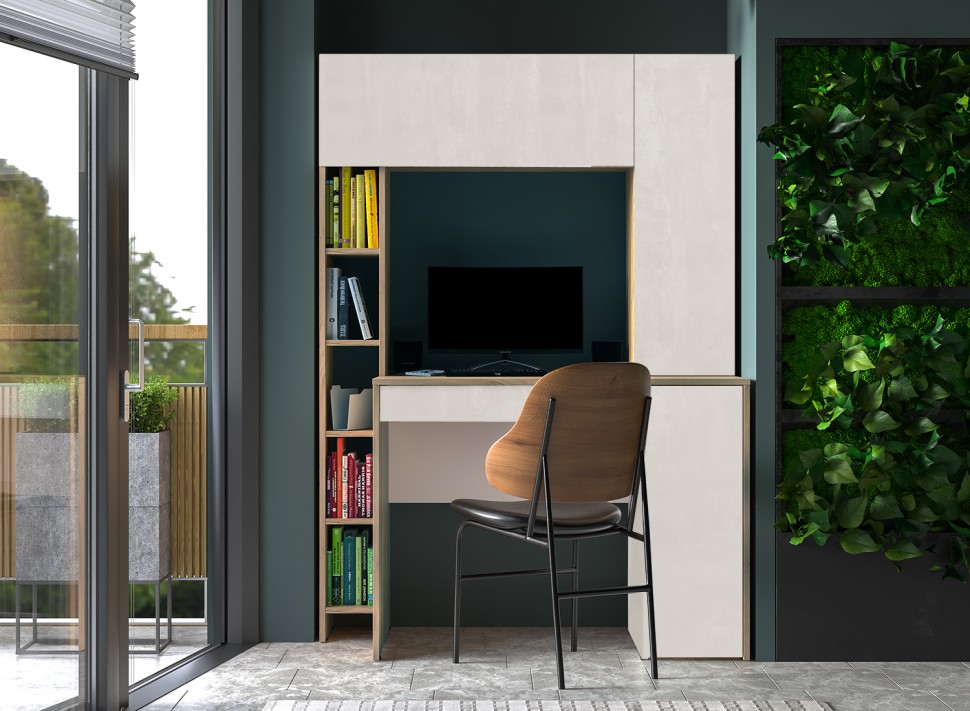 КР100 Стол компьютерный Комфорт 12.71, цвет дуб крафт серый/шёлковый камень, ШхГхВ 116,7х60,2х165,4 см., НЕ универсальная сборка