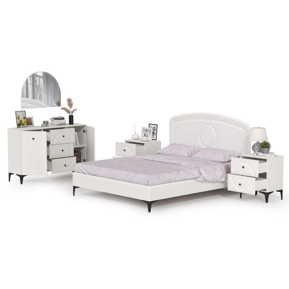 СНЯТО Валенсия Спальня № 01, цвет ЛДСП белый шагрень/МДФ белый шагрень, ортопед есть, сп. м. 1600х2000 мм., б/м