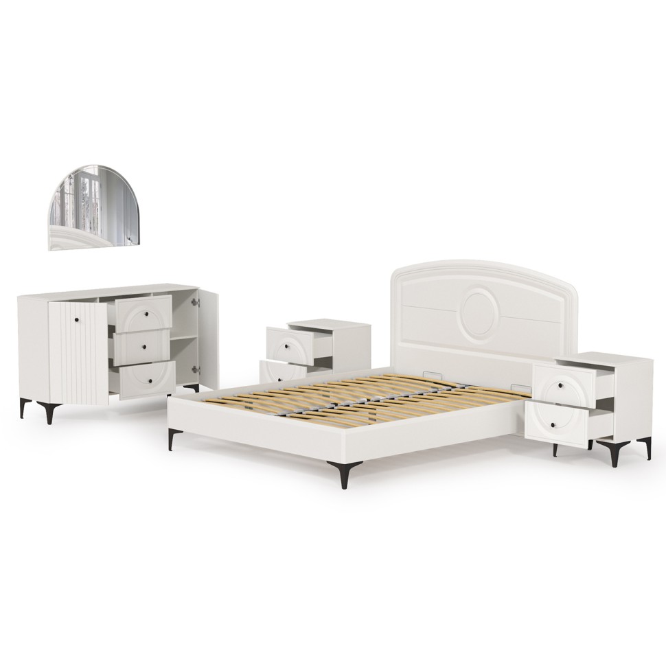 СНЯТО Валенсия Спальня № 01, цвет ЛДСП белый шагрень/МДФ белый шагрень, ортопед есть, сп. м. 1600х2000 мм., б/м