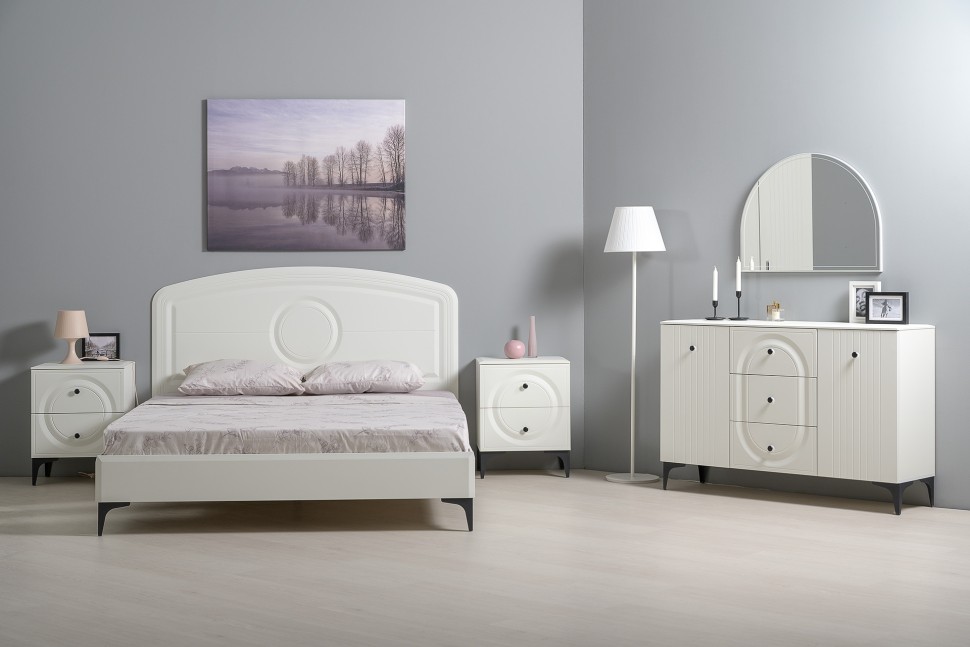 СНЯТО Валенсия Спальня № 01, цвет ЛДСП белый шагрень/МДФ белый шагрень, ортопед есть, сп. м. 1600х2000 мм., б/м