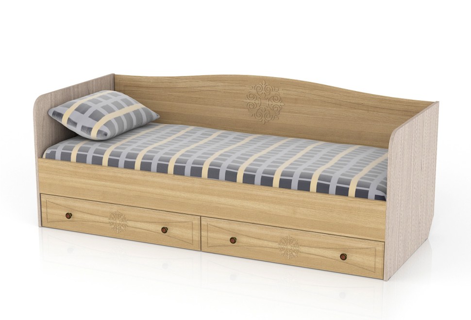 СНЯТО Онега лён КР-800 Кровать 800 с ящиками(ЯЩИКИ ЕСТЬ !!!), цвет лён/ясень шимо светлый, ШхГхВ 204х84х80 см., осн. есть, б/м, сп. м. 800х2000 мм.