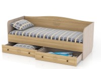 СНЯТО Онега лён КР-800 Кровать 800 с ящиками(ЯЩИКИ ЕСТЬ !!!), цвет лён/ясень шимо светлый, ШхГхВ 204х84х80 см., осн. есть, б/м, сп. м. 800х2000 мм.