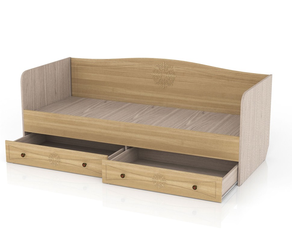 СНЯТО Онега лён КР-800 Кровать 800 с ящиками(ЯЩИКИ ЕСТЬ !!!), цвет лён/ясень шимо светлый, ШхГхВ 204х84х80 см., осн. есть, б/м, сп. м. 800х2000 мм.