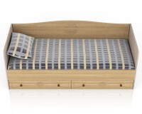 СНЯТО Онега лён КР-800 Кровать 800 с ящиками(ЯЩИКИ ЕСТЬ !!!), цвет лён/ясень шимо светлый, ШхГхВ 204х84х80 см., осн. есть, б/м, сп. м. 800х2000 мм.