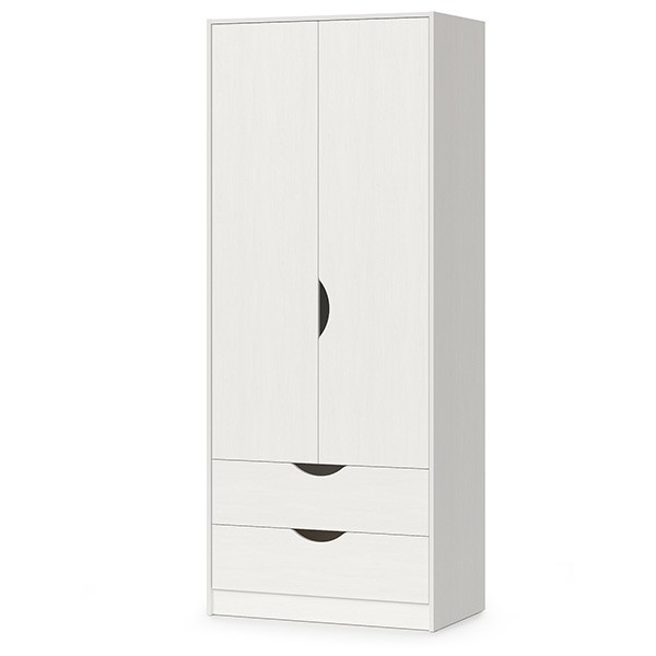 КР100 Уна 13.327 Шкаф для одежды, цвет белый(структура Поры дерева), ШхГхВ 83,8х49,7х205,3 см., два выдвижных ящика