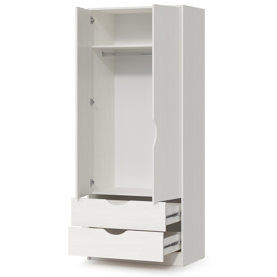 КР100 Уна 13.327 Шкаф для одежды, цвет белый(структура Поры дерева), ШхГхВ 83,8х49,7х205,3 см., два выдвижных ящика