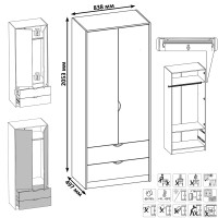 КР100 Уна 13.327 Шкаф для одежды, цвет белый(структура Поры дерева), ШхГхВ 83,8х49,7х205,3 см., два выдвижных ящика