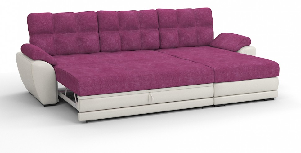 Диван угловой Император Люкс велюр розовый + экокожа белый