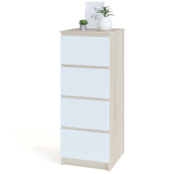 Комод Т-4Р, цвет сонома/белый, ШхГхВ 40х44,6х104,4 см., Комод с 4-мя ящиками